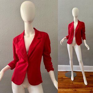 Vintage 90s Red Fitted Crop Y2K Soft Knit Jacket Blazer M/L